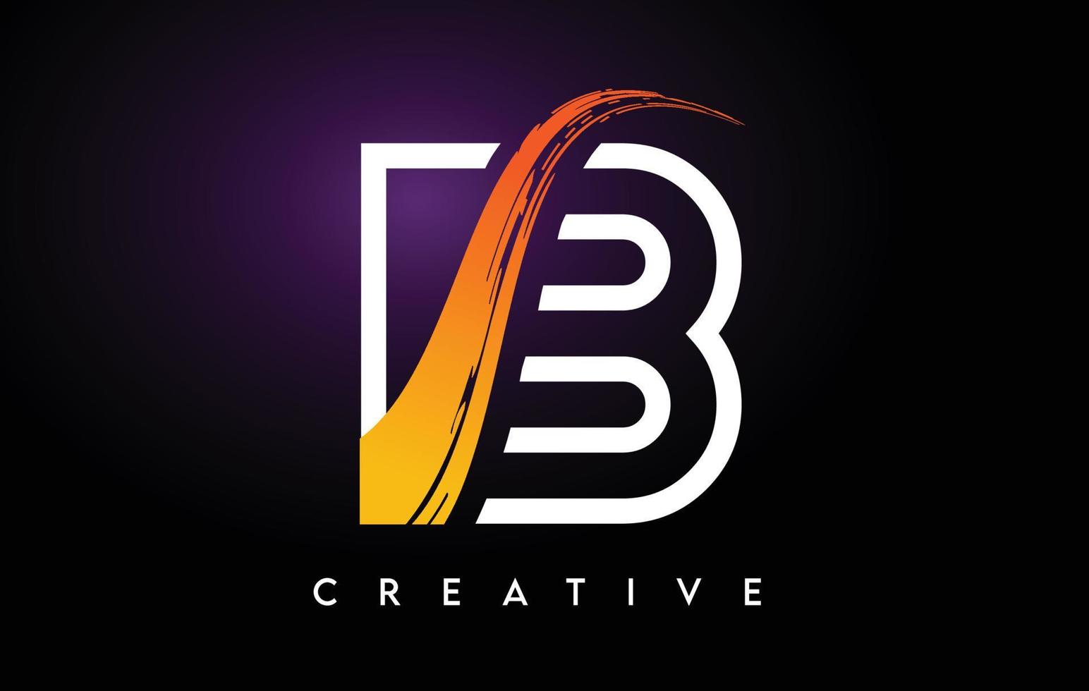 gouden b letter logo-ontwerp met penseelstreek en lijnen letterpictogram vector