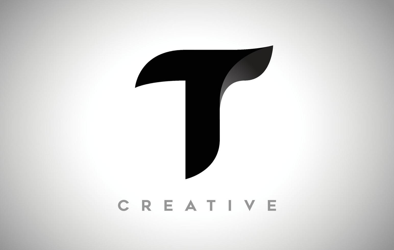 zwart letter t-logo-ontwerp met minimalistische creatieve look en zachte schaduw op zwarte achtergrond vector