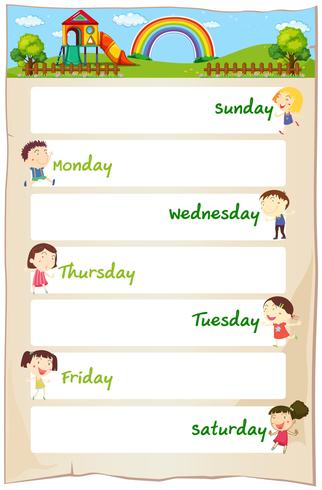 Dagen van de week poster met gelukkige kinderen vector