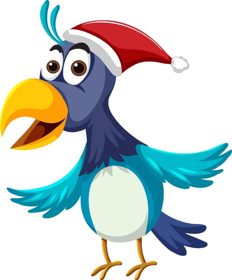 blauwe vogel met kerstmuts stripfiguur vector