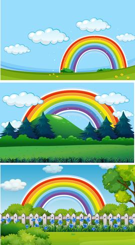 Drie parktaferelen met regenboog vector