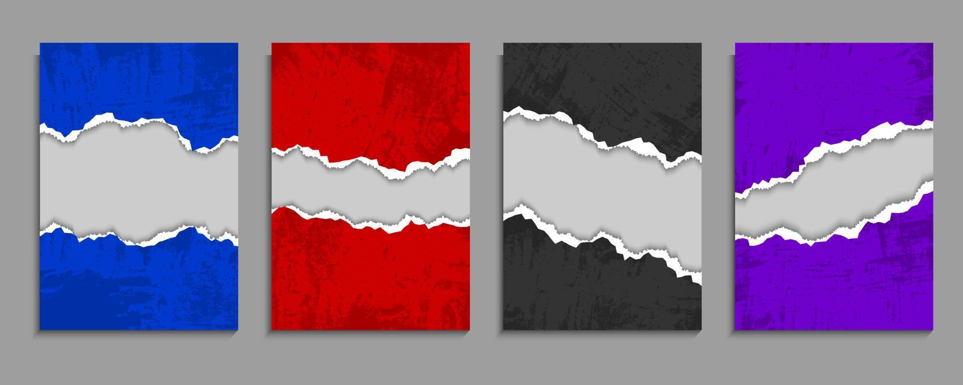 set van grunge papier gescheurd frame textuur ontwerp op witte achtergrond vector