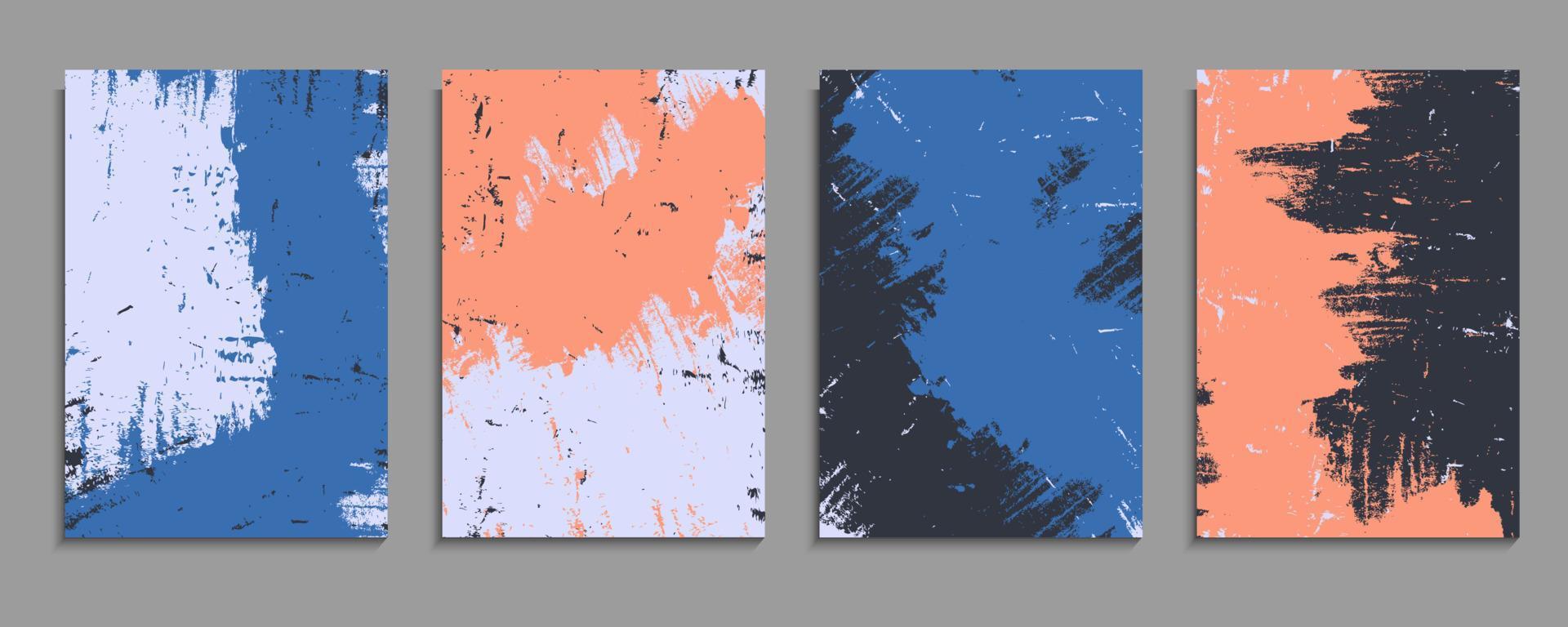 set van blauwe en oranje grunge textuur ontwerpsjabloon in zwart-wit background vector