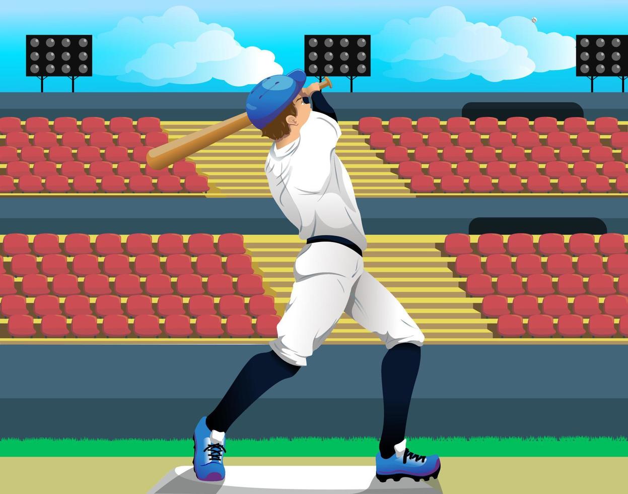 honkbalspeler die een homerun slaat in een stadion vector