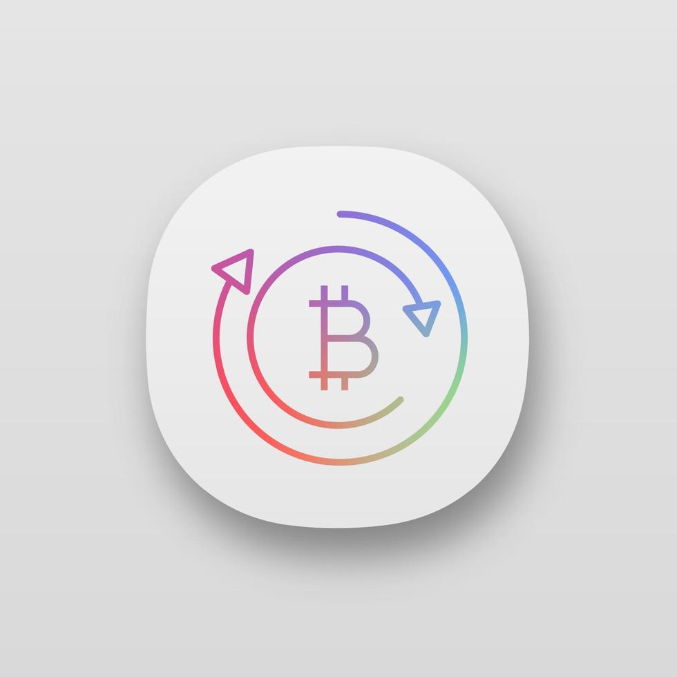 app-pictogram voor bitcoin-uitwisseling. ui ux-gebruikersinterface. digitale valutatransactie. cryptogeld mijnbouw. bitcoin munt met pijlen. web- of mobiele applicatie. vector geïsoleerde illustratie