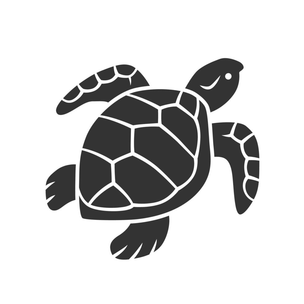 schildpad glyph-pictogram. langzaam bewegend reptiel met geschubde schaal. onderwater waterdier. zwemmen oceaan schepsel. oceanografie. mariene fauna. silhouet symbool. negatieve ruimte. vector geïsoleerde illustratie