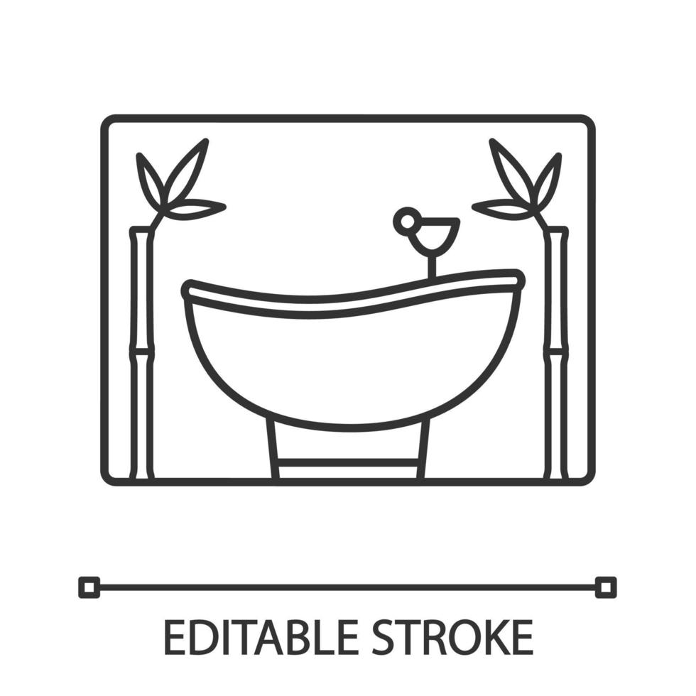 spa salon diensten lineaire pictogram. massage en lichaamsverzorging. dunne lijn illustratie. welzijn en ontspanning. badkamer. contour symbool. vector geïsoleerde overzichtstekening. bewerkbare streek