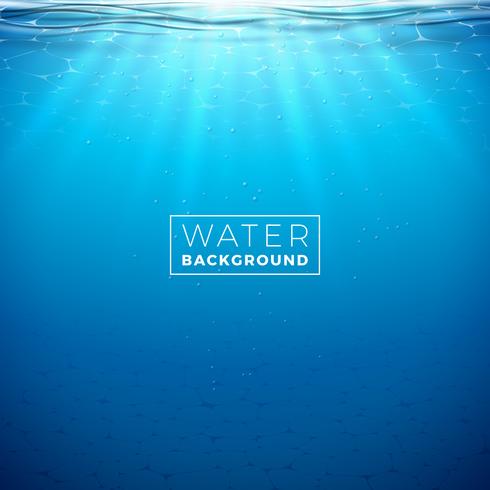 Vector onderwater blauwe oceaan achtergrondontwerpmalplaatje. De zomerillustratie met diepzeescène voor banner, vlieger, uitnodiging, brochure, affiche of groetkaart.