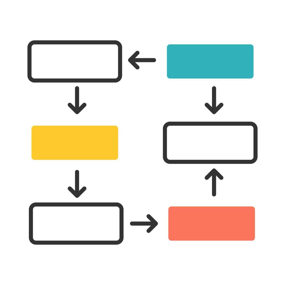 verbindingsdiagram kleur pictogram. bedradingsschema. presentatie van voortgangsfasen, visualisatie van processtappen. netwerkdiagram met rechthoekige vormen. rapport gesloten cyclus. geïsoleerde vectorillustratie vector