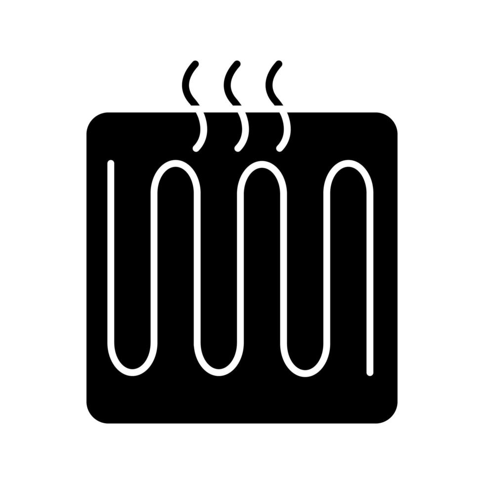 glyph-pictogram voor vloerverwarmingselementen. vloerverwarming systeem. verwarming. silhouet symbool. negatieve ruimte. vector geïsoleerde illustratie