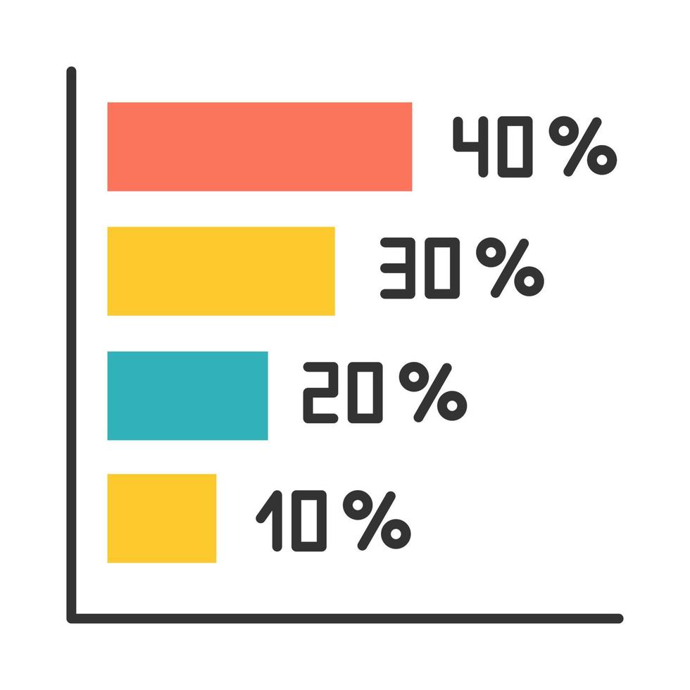 horizontale histogram kleur pictogram. stijgende rente grafiek. toenemende grafiekbalken met getallen. diagram met segmenten. economisch verslag. Bedrijfsstrategie. geïsoleerde vectorillustratie vector