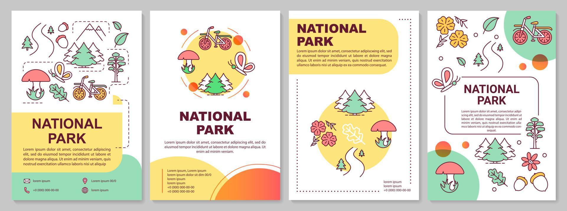 nationale park brochure sjabloon lay-out. bos reservaat. flyer, boekje, folder printontwerp met lineaire illustraties. vectorpaginalay-outs voor tijdschriften, jaarverslagen, reclameposters vector