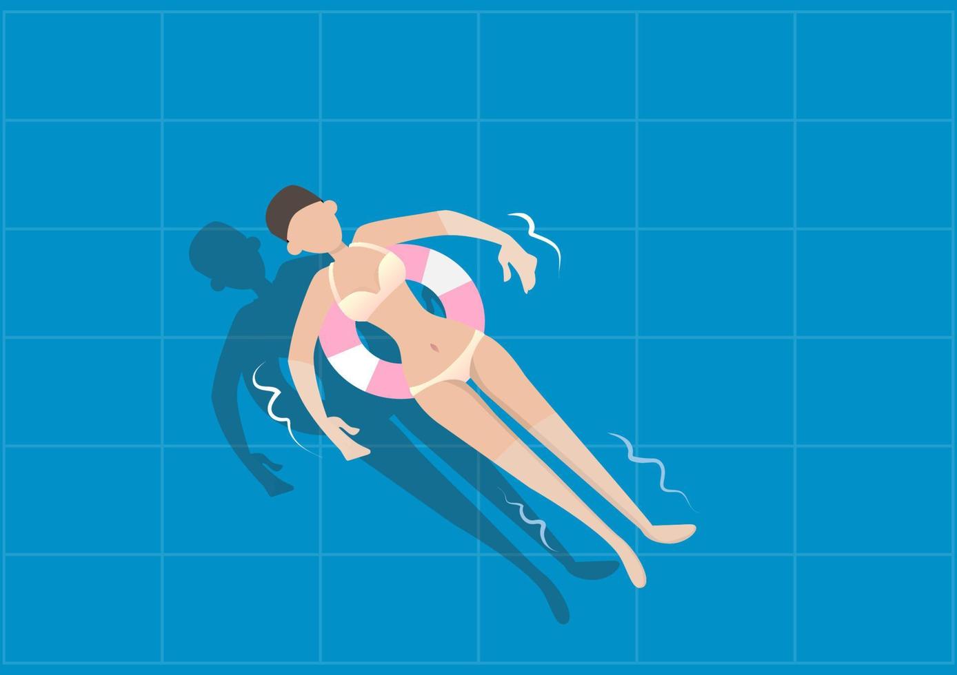 een meisje dat in een zomerbadpak in het zwembad ligt vector
