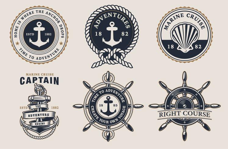 Set van marine badges op de lichte achtergrond vector