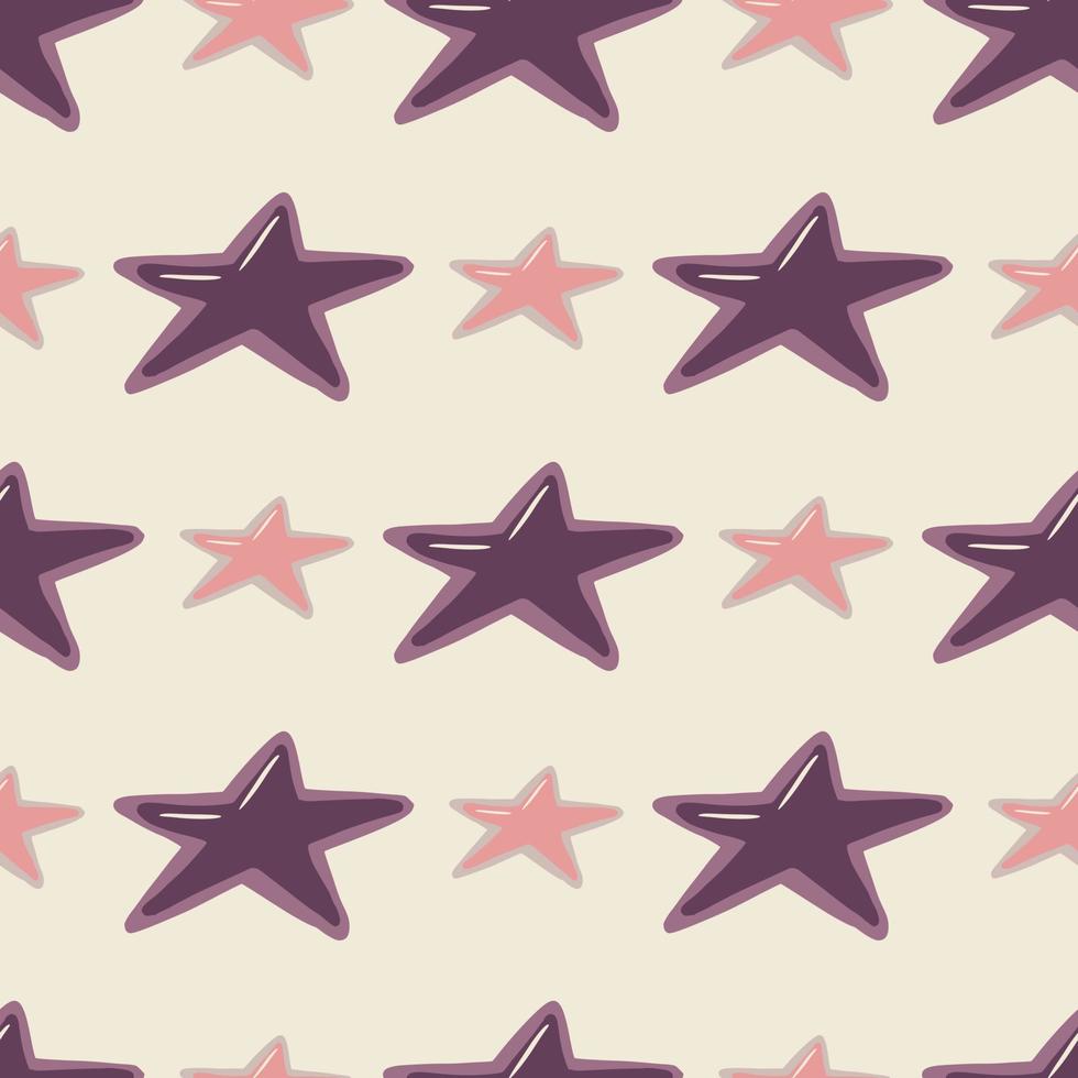 naadloos geïsoleerd patroon met paars en roze hand getrokken sterornament. witte achtergrond. Krabbel kleurrijk ontwerp. vector
