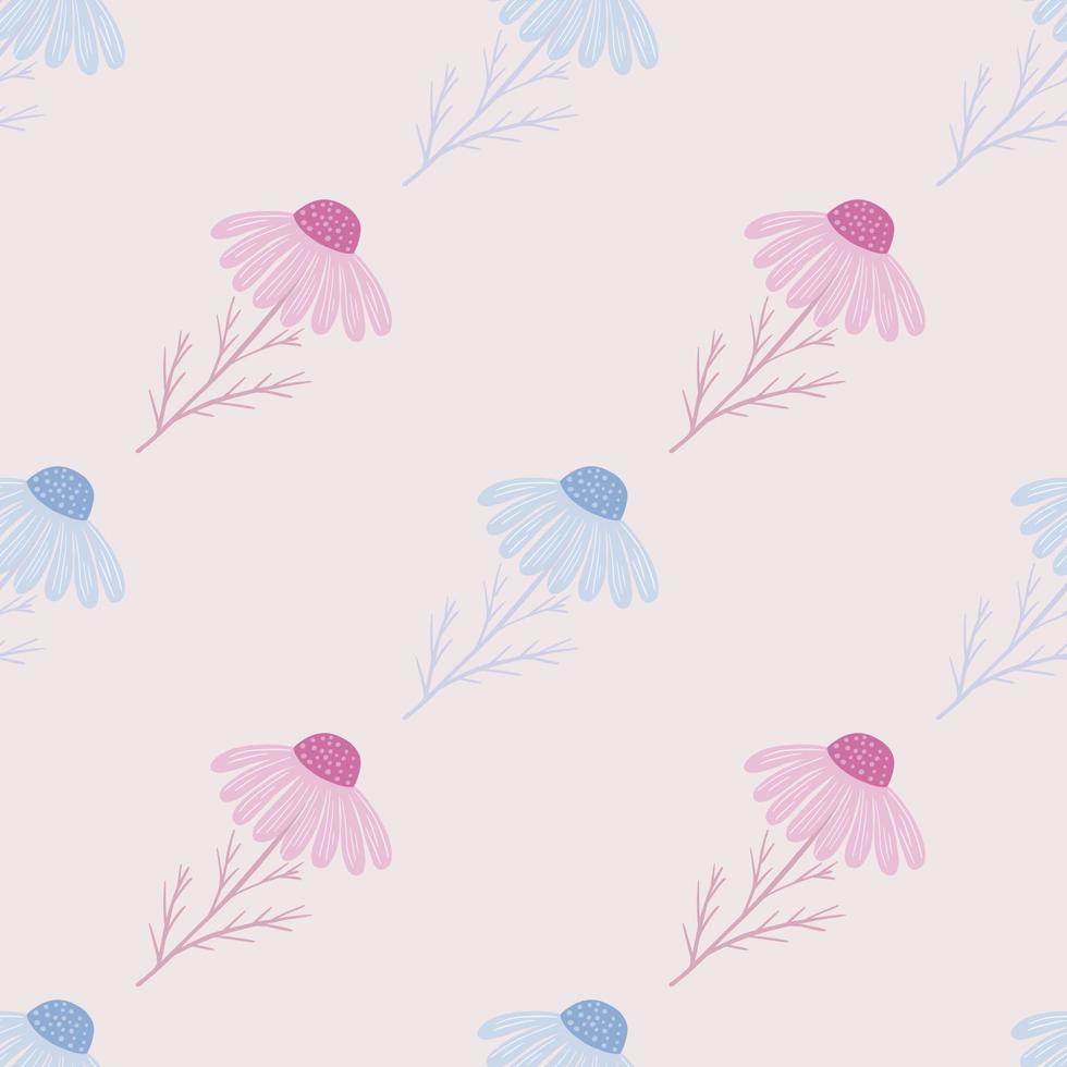 bleke pasteltinten naadloos patroon met de hand getekende blauwe en roze kamille bloemen print. vector