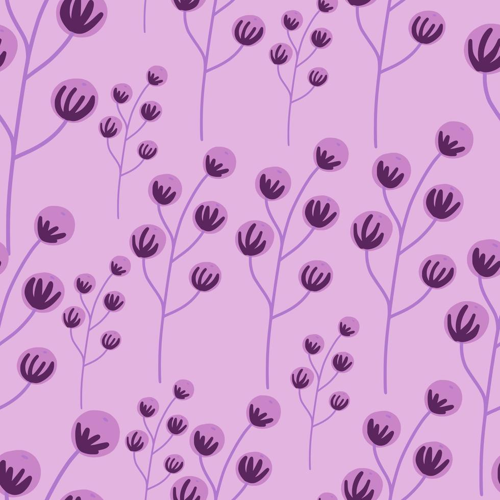 decoratief naadloos patroon met willekeurige paarse bessentakken. lila achtergrond. seizoensgebonden stijl. vector