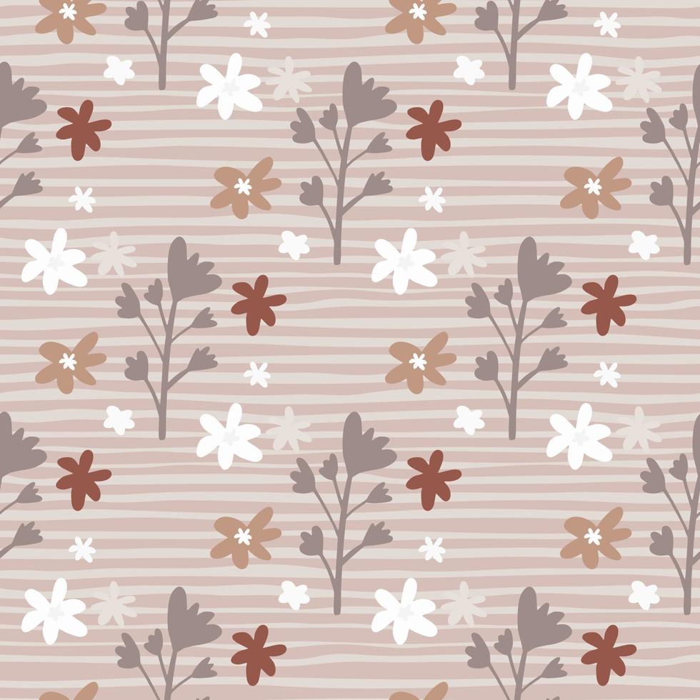 pastel lente naadloos patroon met bloemen takken en kamille bloemen. gestripte achtergrond. bruin, beige, bordeaux tinten. vector