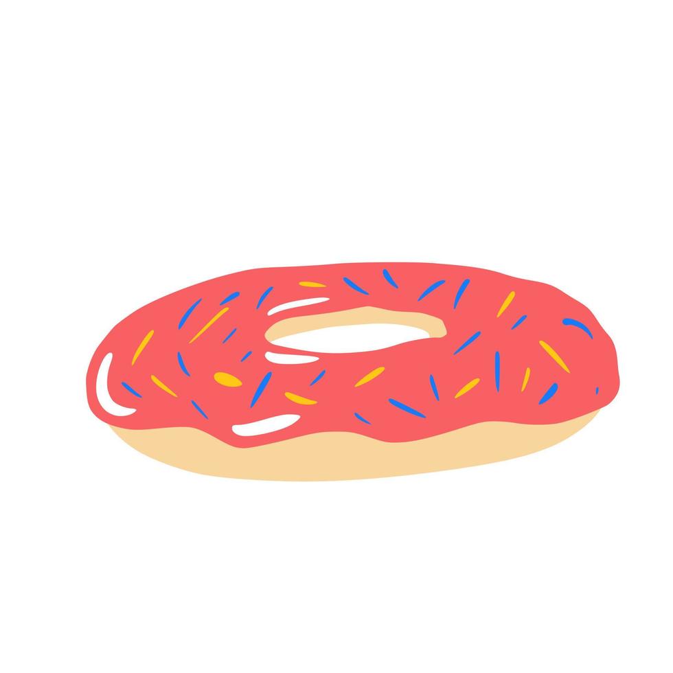 donut op witte achtergrond. cartoon bakkerijproducten met roze glazuur in stijl doodle. vector