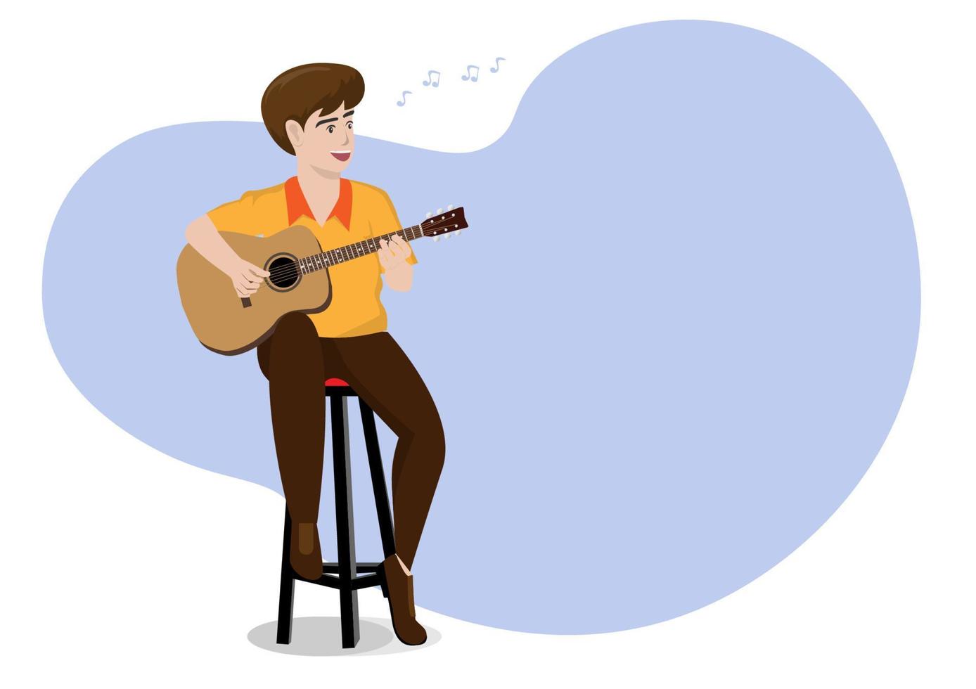 een man die gitaar speelt, zingt en speelt akoestische gitaar cartoon vectorillustratie. vector