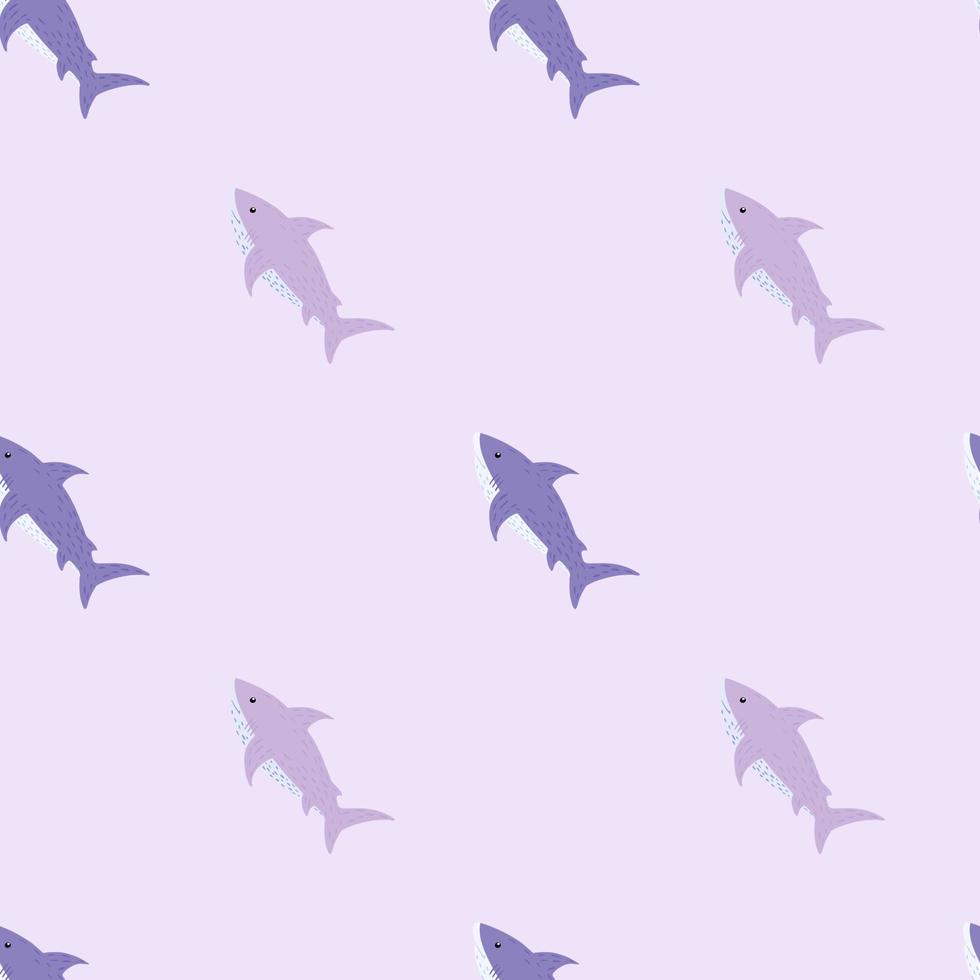 minimalistische fauna haai naadloze doodle patroon. paarse pastel aqua print. vector