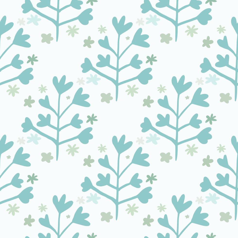 lente naadloze patroon met blauwe bloemen silhouetten op lichtgele achtergrond. eenvoudige doodle achtergrond. vector