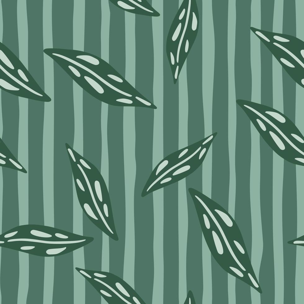 naadloos botanisch patroon met vallende bladerenprint. herfst stijl. groene gestreepte achtergrond. vector