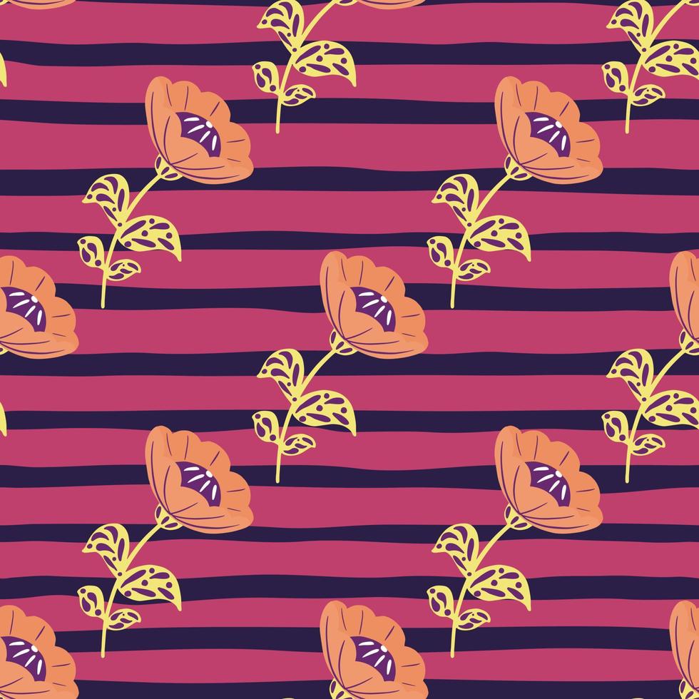 bleke roze naadloze patroon in de hand getekende stijl met vintage bloemen. paarse en roze heldere gestreepte achtergrond. vector