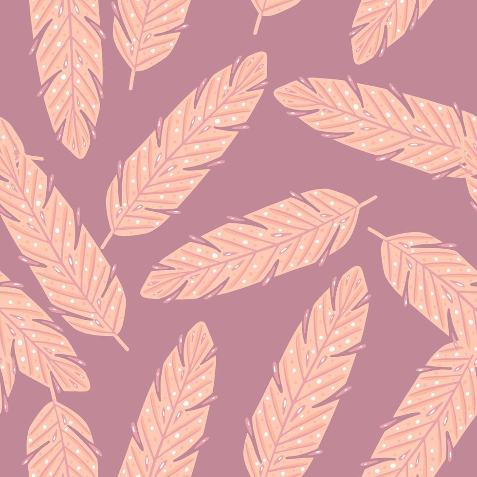 roze veer hand getekende naadloze patroon in abstracte stijl. paarse pastel achtergrond. willekeurige sieraad. vector