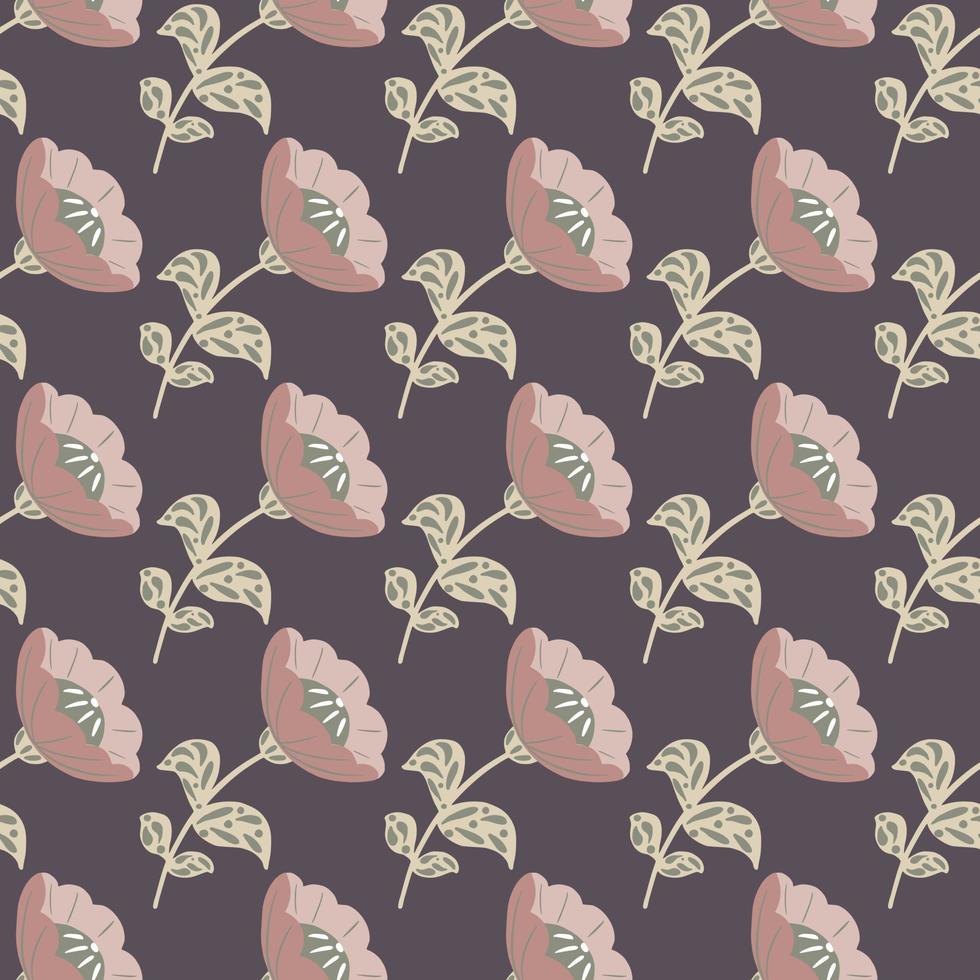 creatief naadloos patroon met roze bleke vintage bloemen sieraad. paarse pastel achtergrond. vector