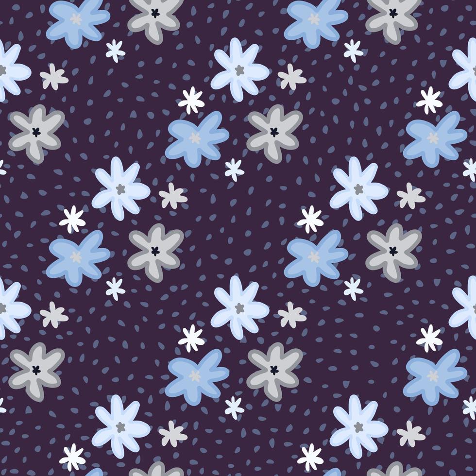 madeliefje bloemen silhouetten naadloze patroon. donkerblauwe achtergrond en pastelblauwe tinten bloemenornament. vector