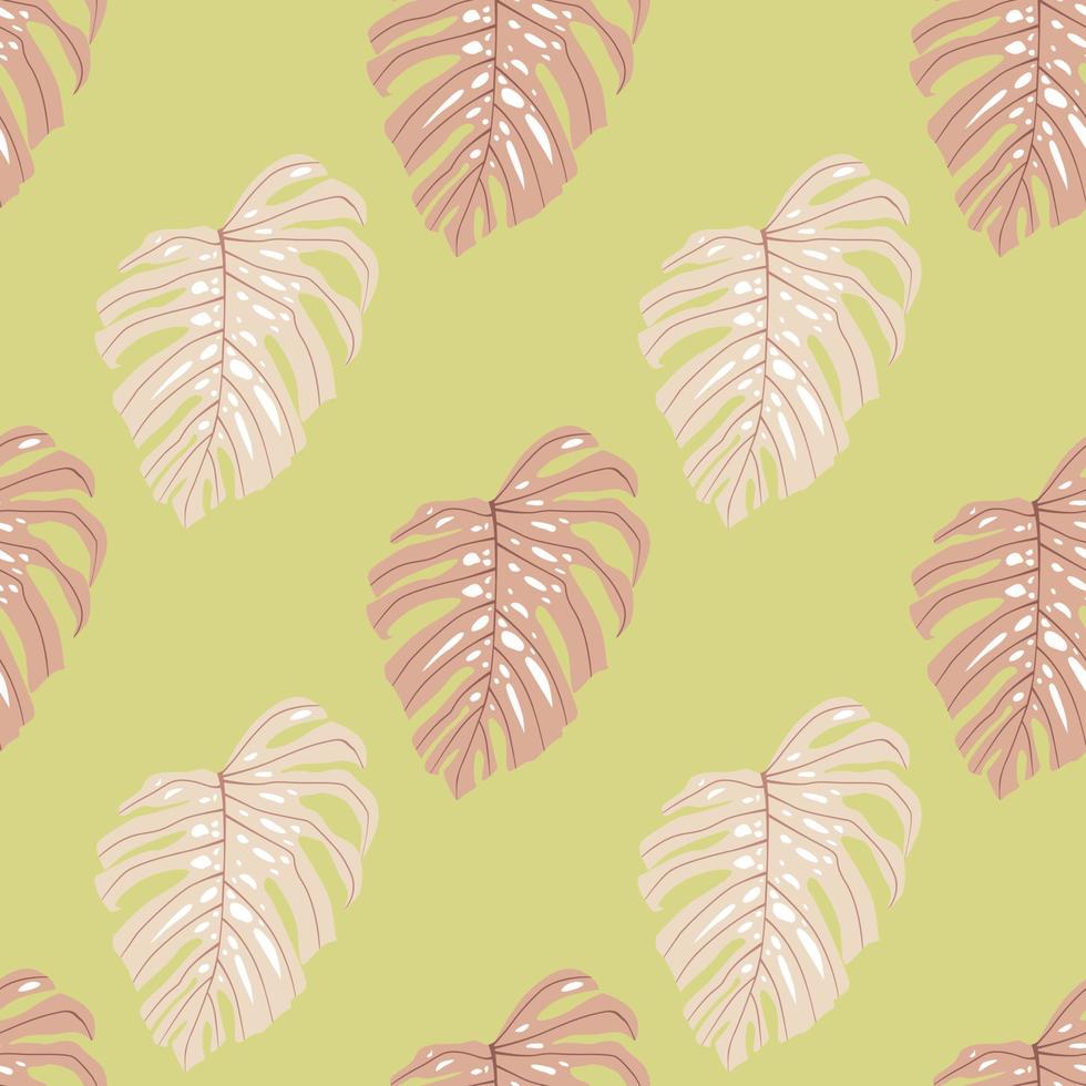 pastel palet naadloos patroon met roze bleke monstera figuren. lichtgroene achtergrond. vector