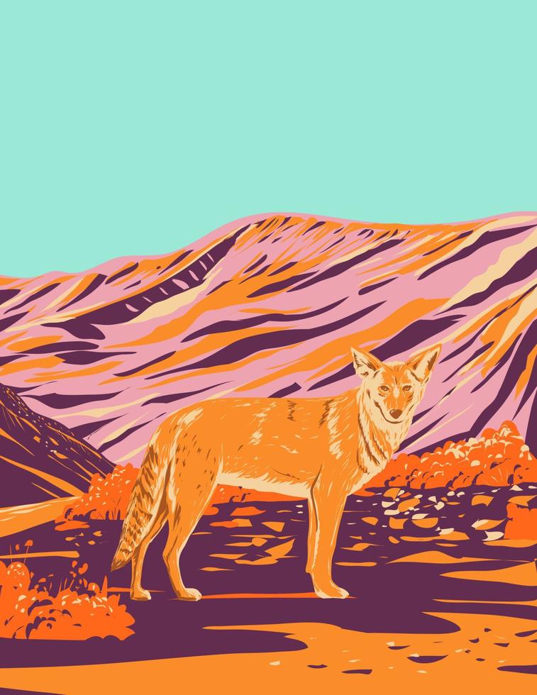 coyote in death valley nationaal park in de californië nevada grens wpa poster art vector