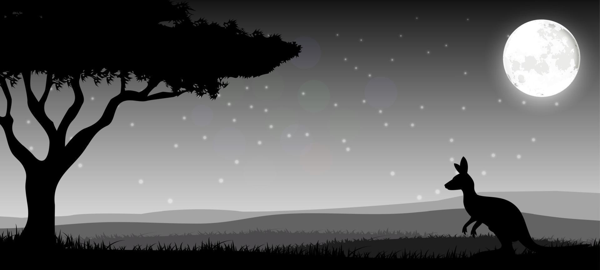 silhouette een kangoeroe de voeding in de heldere nacht vector