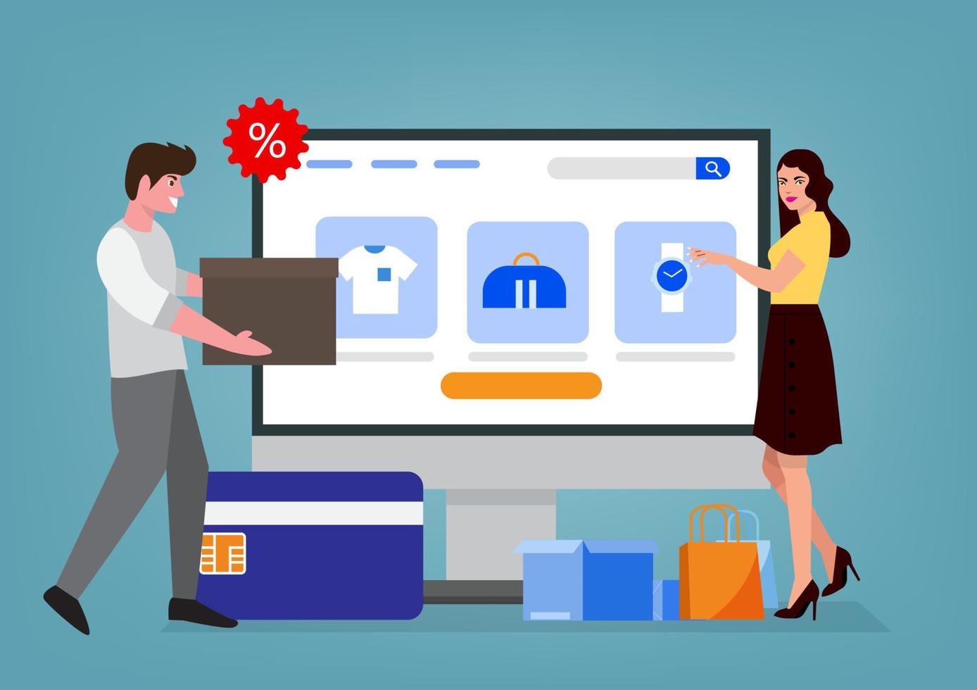 online winkelconcept online vrouwen slaan e-commerce op voor bestemmingspagina mensen levering vector banner paginasjabloon web ui. vlakke stijl cartoon illustratie vector