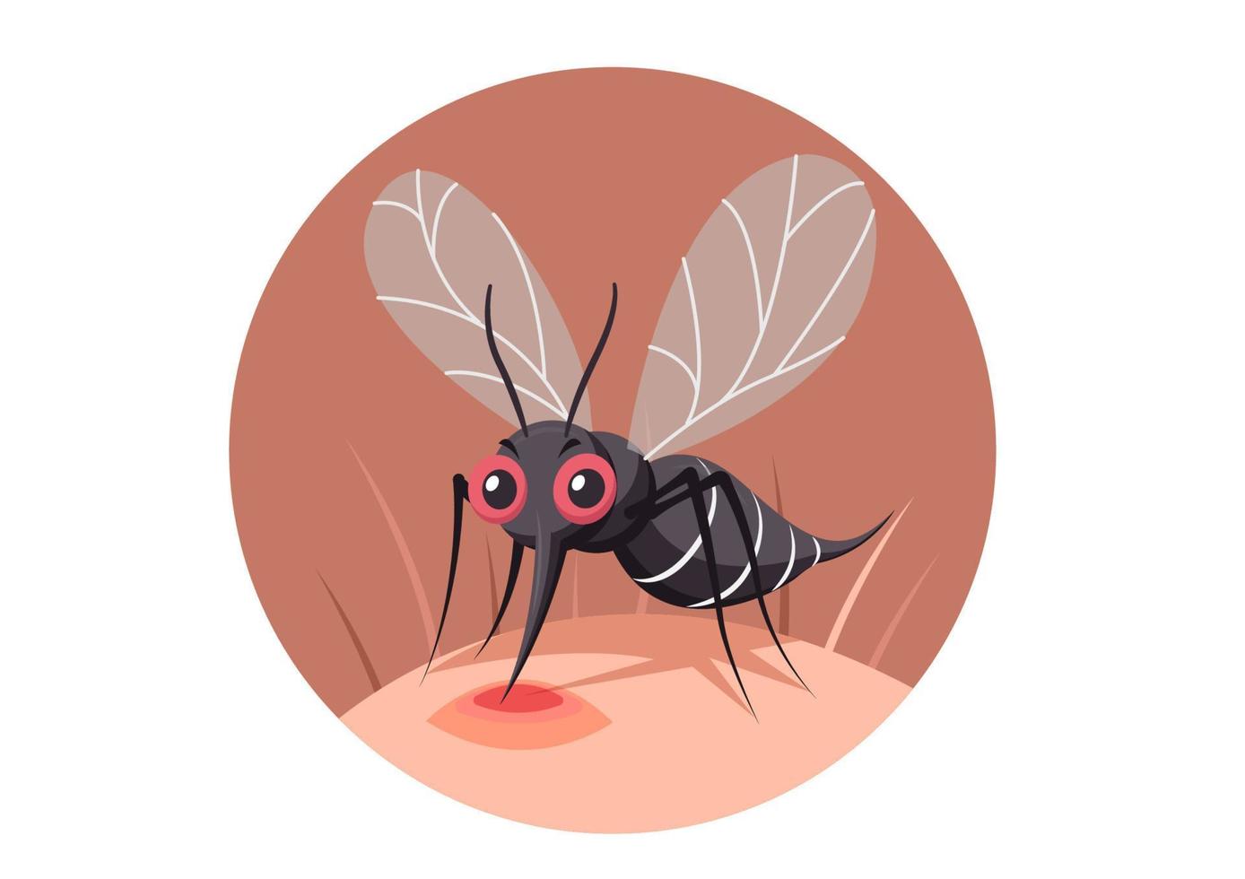 het insect mug bijt en zuigt bloed op het menselijk lichaam. karakter. banner op een witte achtergrond. vlakke stijl cartoon illustratie vector