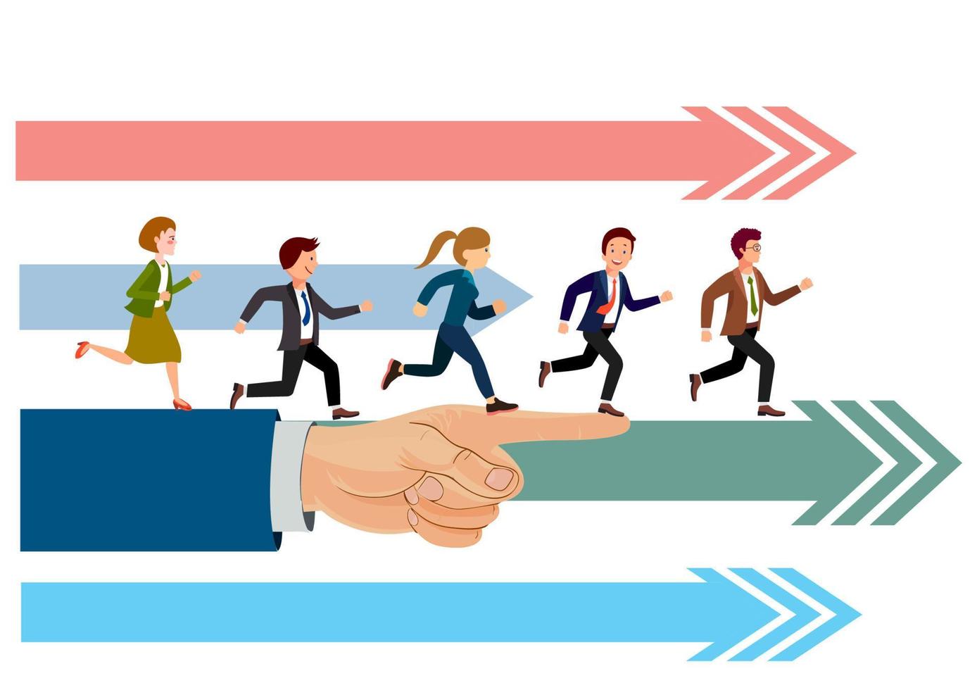 zakenlieden lopen voorop, bestuurd door een .business-team en een leiderschapsconcept. vlakke stijl cartoon illustratie vector