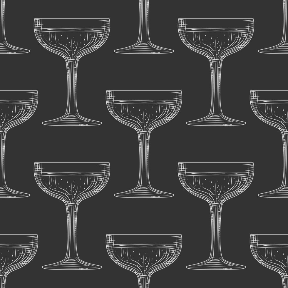 schotel glas naadloze patroon. hand getekende champagne glas schets. vector