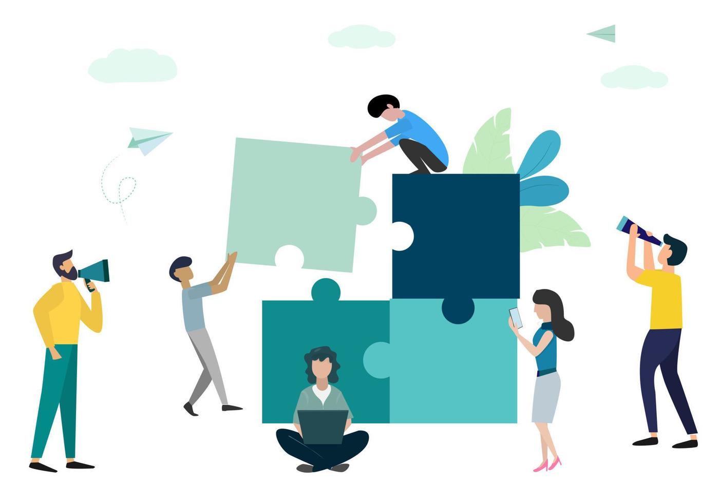 mensen verbinden bedrijfsidee puzzelelementen teamwork samenwerking vectorafbeelding vector