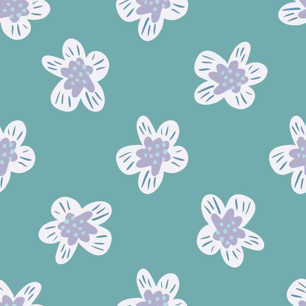 witte bloemen silhouetten naadloze doodle patroon. blauwe achtergrond. creatief ontwerp. vector