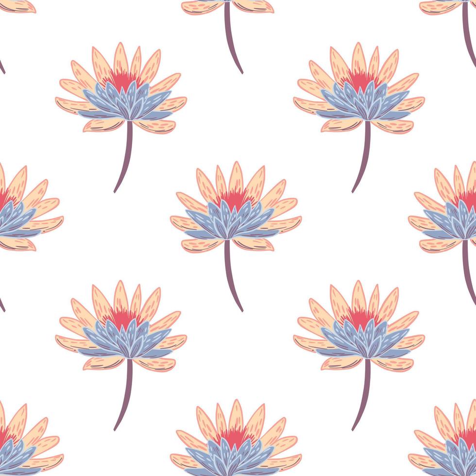 geïsoleerde naadloze doodle patroon met roze en blauw gekleurde chrysant bloemvormen. vector