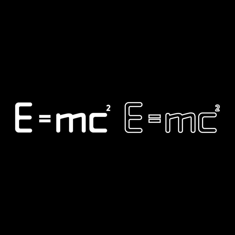 e mc kwadraat energie formule fysieke wet teken e gelijk mc 2 onderwijs concept relativiteitstheorie pictogram overzicht set witte kleur vector illustratie vlakke stijl afbeelding