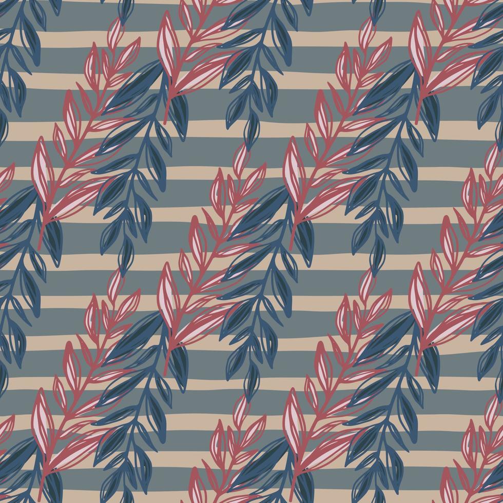 roze en marineblauw voorgevormde kruiden silhouetten naadloze patroon. gestripte achtergrond in pasteltinten. vector