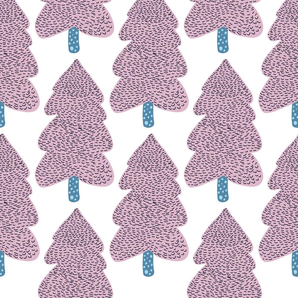 creatieve winter pine tree naadloze patroon op witte achtergrond. kerstvakantie bos behang. vector