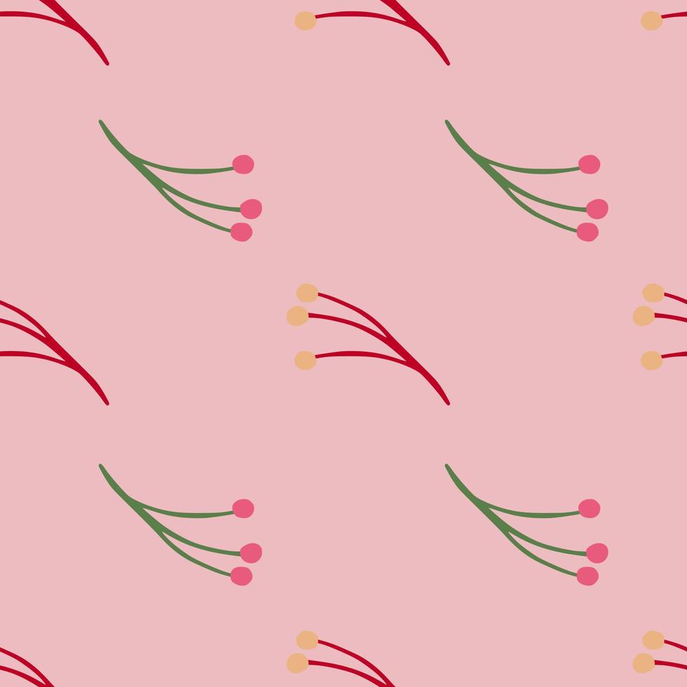 botanisch naadloos patroon met groene en roze gekleurde bes brnaches print. roze pastelachtergrond. vector