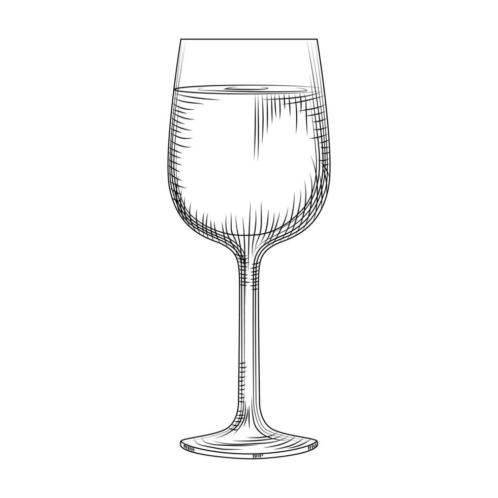 hand getekende volledige wijnglas schets. illustratie geïsoleerd op een witte achtergrond. gravure stijl. vector