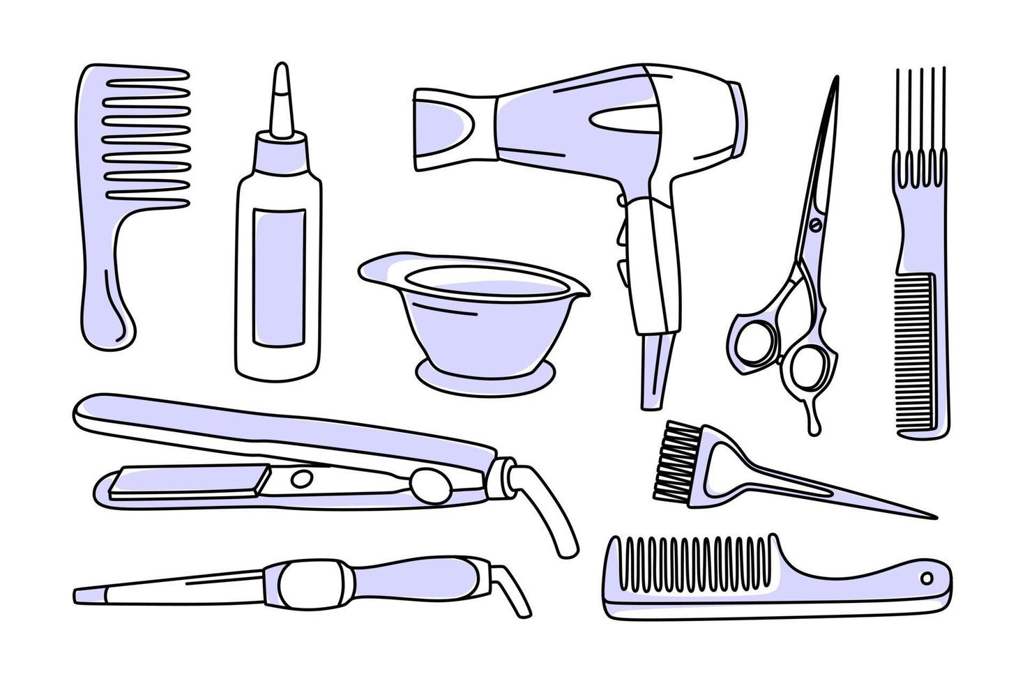 haarverzorgingsproducten. een set cosmetica en items. in zeer peri kleur vectorillustratie in doodle stijl. vector