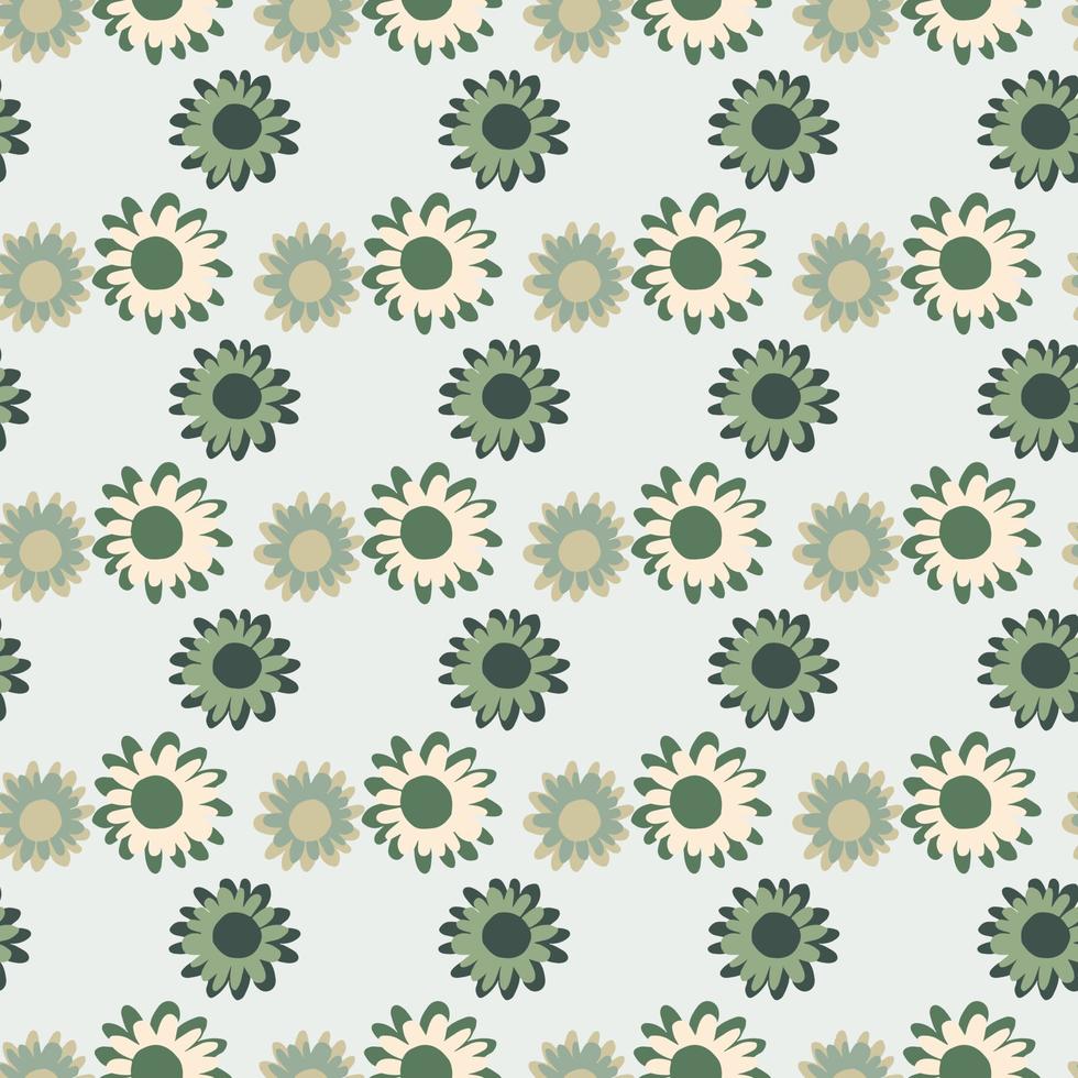 pastel groene en grijze tinten bloemen naadloos patroon. eenvoudige achtergrond met pastelblauwe achtergrond. vector