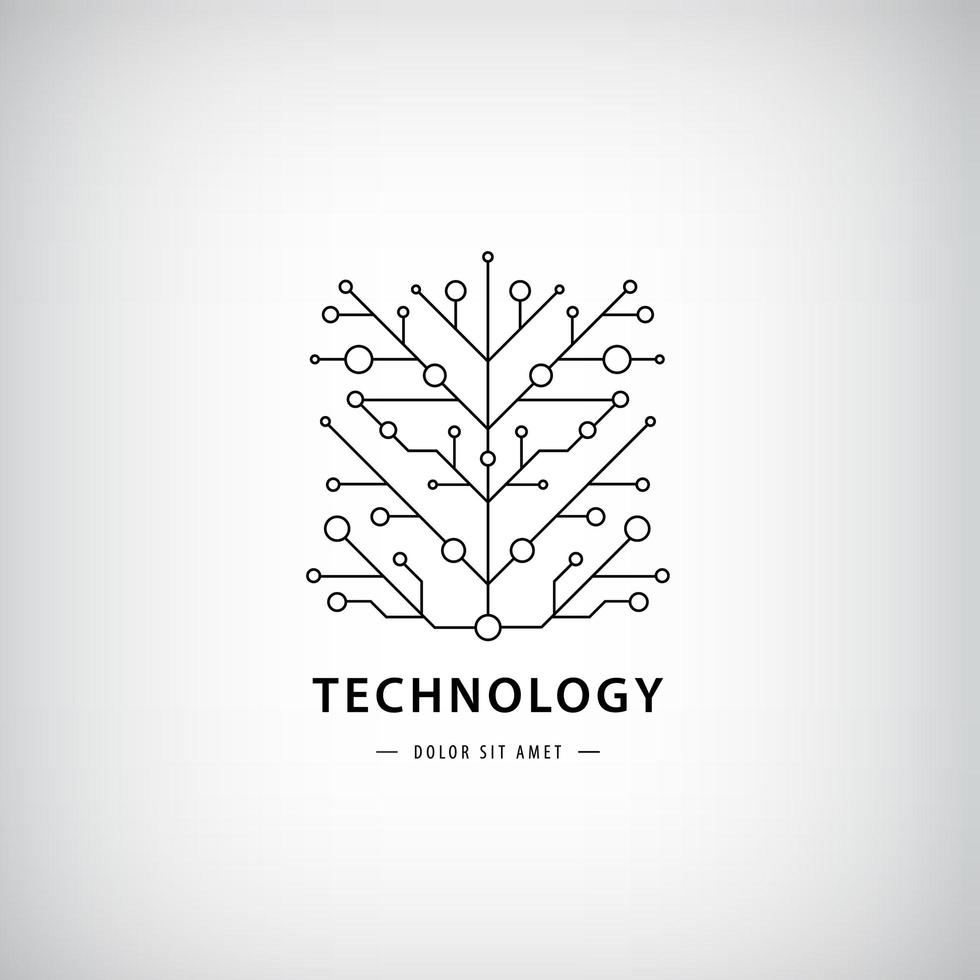 vector tech logo, zwart lineaire technologie silhouet pictogram, software