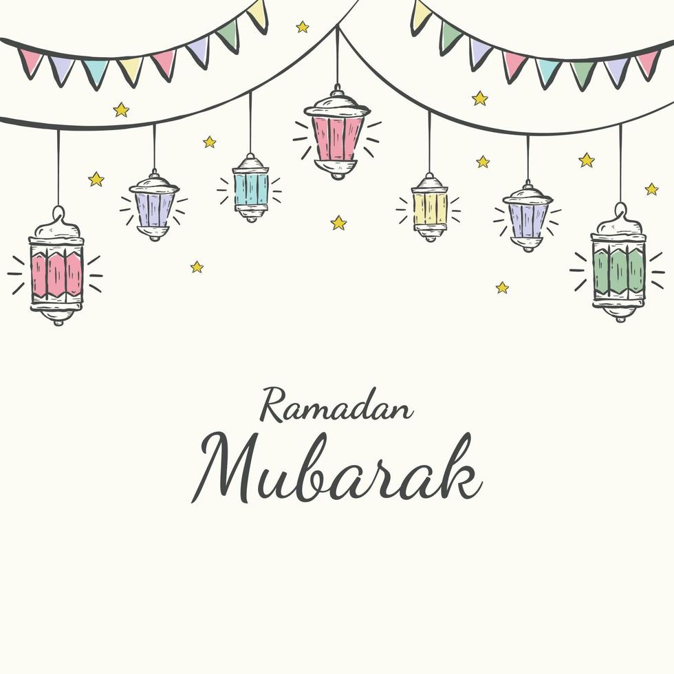 ramadan kareem illustratie met ster en lantaarn concept. handgetekende schetsstijl vector